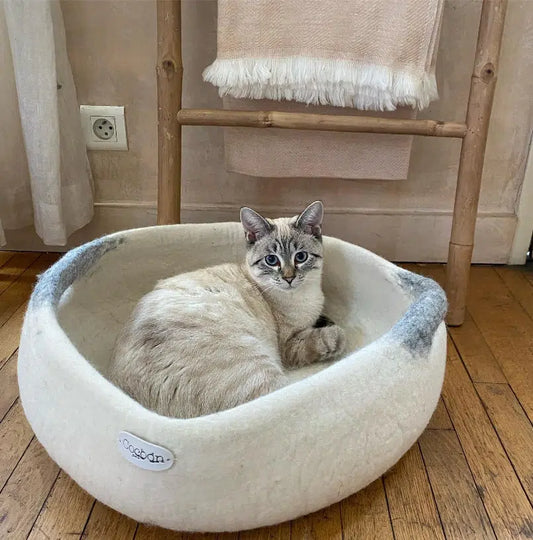 Panier en Laine Feutrée – Le Cocoon Naturel pour Votre Chat